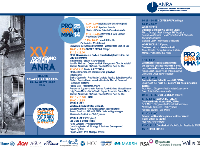 XV convegno annuale Anra: Enterprise risk management e governance: quale valore aggiunto?